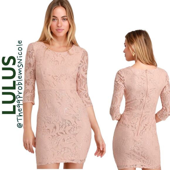 Lulus Pink Lace Bodycon Mini Dress - Picture 1 of 7